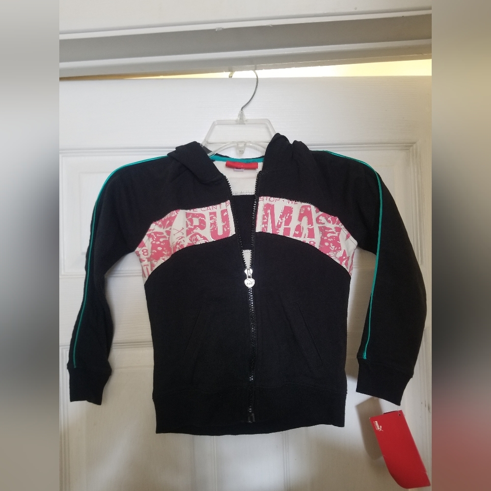 Puma Girl's Black and Pink Hoodie Size 6